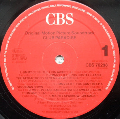 Various : Club Paradise - Original Motion Picture Soundtrack (LP, Comp)