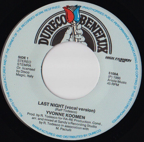 Yvonne Koomen : Last Night (7")