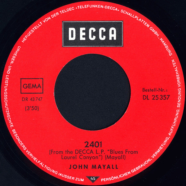 John Mayall : 2401 / The Bear (7")