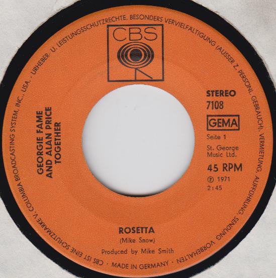 Georgie Fame And Alan Price : Rosetta (7", Single)