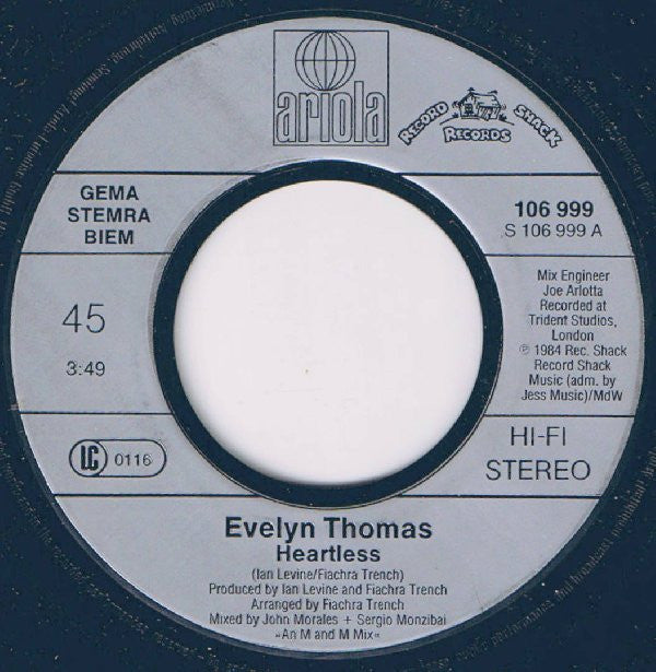 Evelyn Thomas : Heartless (7", Single)