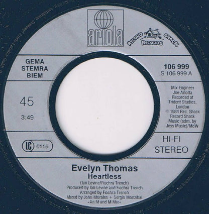 Evelyn Thomas : Heartless (7", Single)