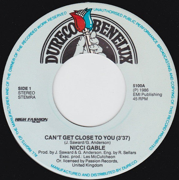 Nicci Gable : Can't Get Close To You (7")