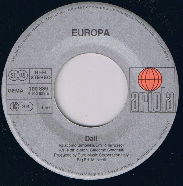 Europa* : Una Bambolina Che Fa No, No, No (7", Single)