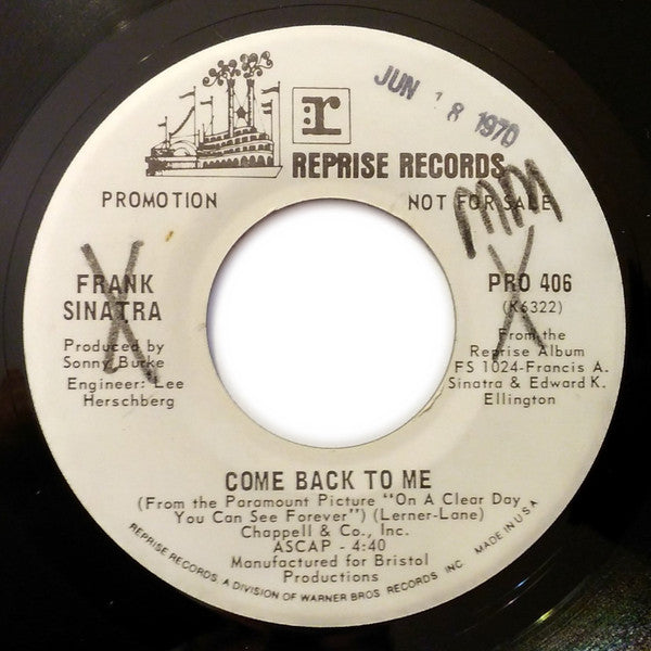 Frank Sinatra : Come Back To Me / On A Clear Day (You Can See Forever) (7", Promo)