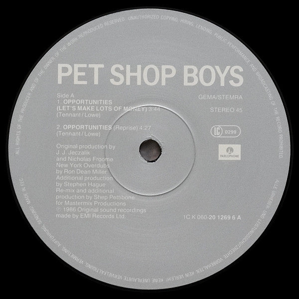 Pet Shop Boys : Opportunities (Let's Make Lots Of Money) (12", Maxi)