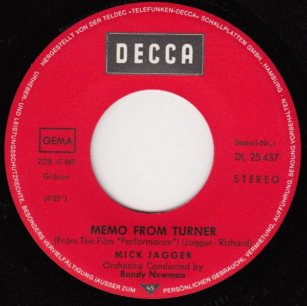 Mick Jagger : Memo From Turner (7", Single)