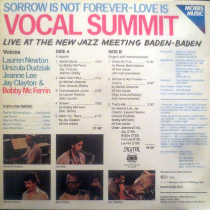 Vocal Summit, Lauren Newton, Urszula Dudziak, Jeanne Lee, Jay Clayton & Bobby McFerrin : Sorrow Is Not Forever-Love Is (LP, Album)