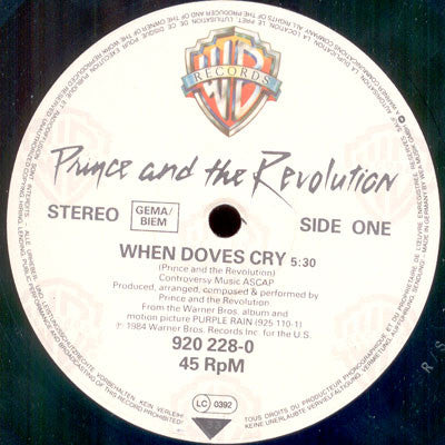 Prince And The Revolution : When Doves Cry (12", Single, Mat)