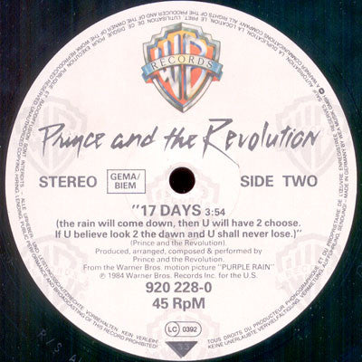 Prince And The Revolution : When Doves Cry (12", Single, Mat)