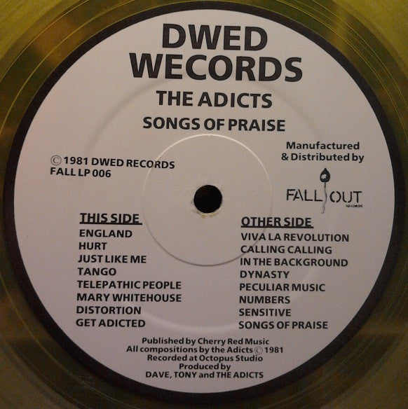 The Adicts : Songs Of Praise (LP, Album, Yel)