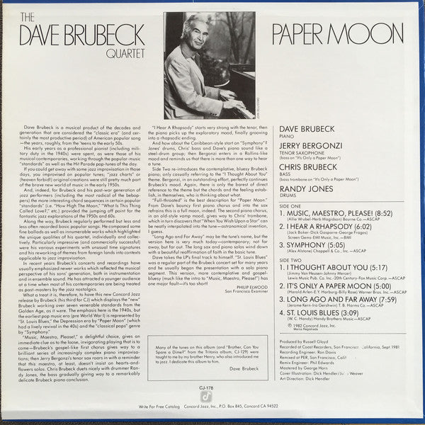 The Dave Brubeck Quartet : Paper Moon (LP, Album)