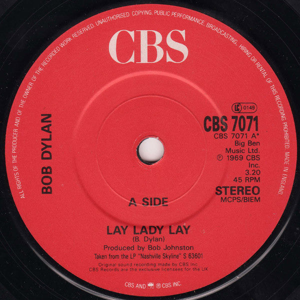 Bob Dylan : Lay Lady Lay / I Threw It All Away (7", RE)