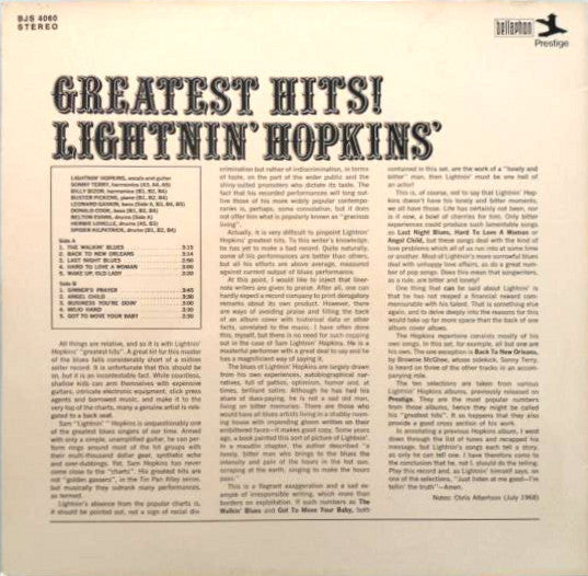 Lightnin' Hopkins : Greatest Hits! (LP, Comp, RE)