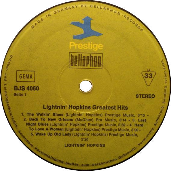 Lightnin' Hopkins : Greatest Hits! (LP, Comp, RE)