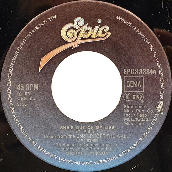 Michael Jackson : She's Out Of My Life / Push Me Away (7", Single)