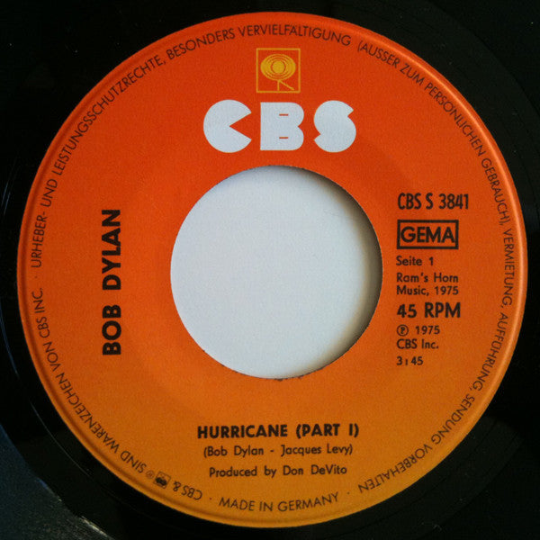 Bob Dylan : Hurricane Part 1+2 (7", Single)