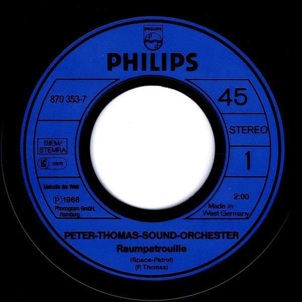 Peter Thomas Sound Orchestra : Raumpatrouille (7", Single, RE, Blu)