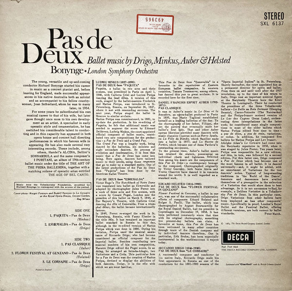 Drigo*, Minkus*, Auber* & Helsted*, Bonynge*, London Symphony Orchestra : Pas De Deux (Ballet Music) (LP, RE)