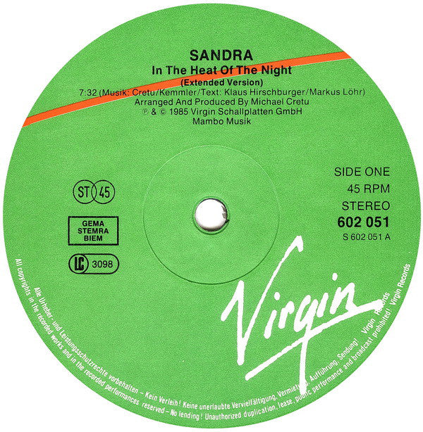 Sandra : In The Heat Of The Night (12", Maxi)