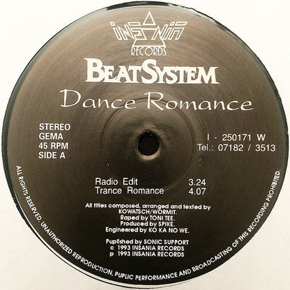 Beat System : Dance Romance (12", Promo, For)