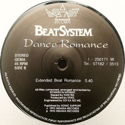 Beat System : Dance Romance (12", Promo, For)