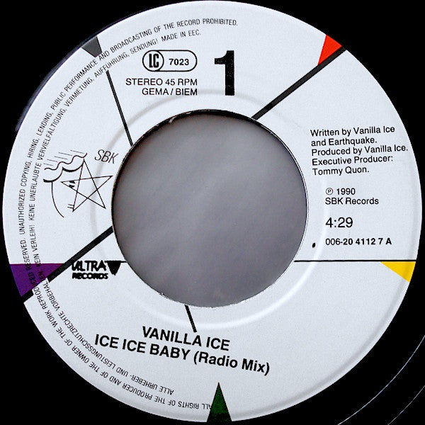 Vanilla Ice : Ice Ice Baby (7", Single)