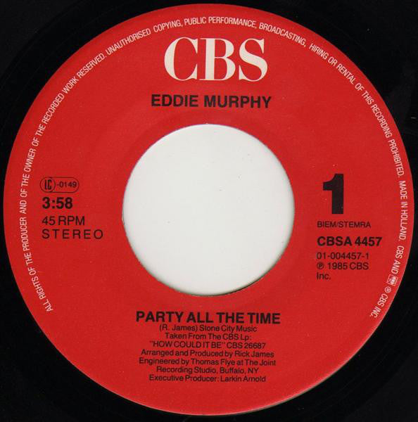 Eddie Murphy : Party All The Time (7", Single)