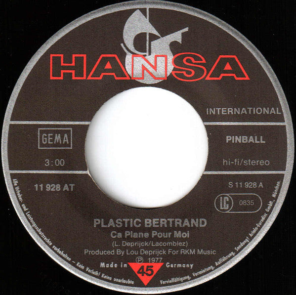 Plastic Bertrand : Ça Plane Pour Moi / Pogo Pogo (7", Single)