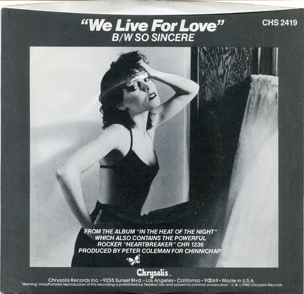 Pat Benatar : We Live For Love (7", Single)