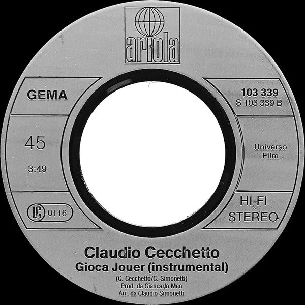 Claudio Cecchetto : Gioca Jouer (7", Single)