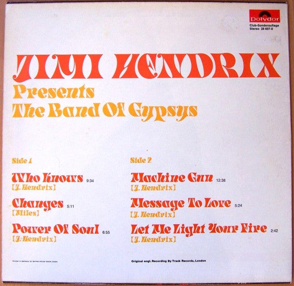 Jimi Hendrix : Presents The Band Of Gypsys (LP, Album, Club)