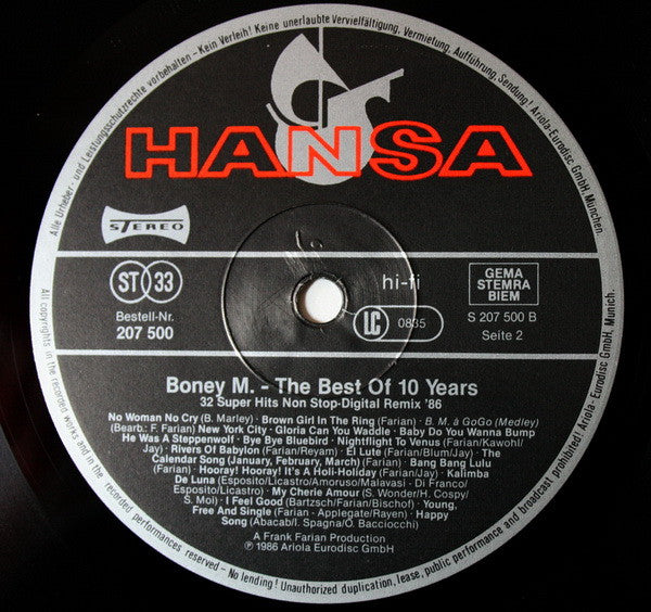 Boney M. : The Best Of 10 Years (LP, Comp, Mixed)