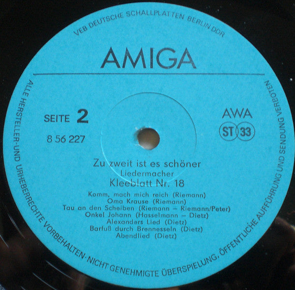 Various : Kleeblatt No. 18 - Zu Zweit Ist Es Schöner - Liedermacher (LP, Comp)