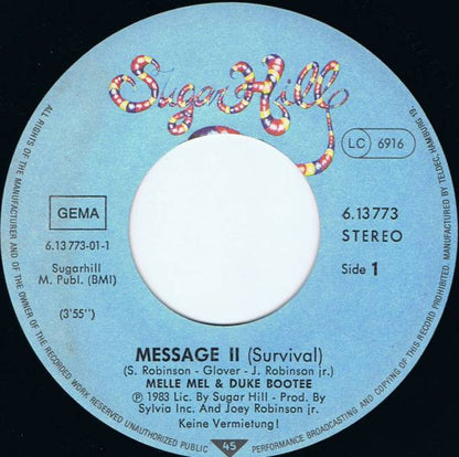 Melle Mel & Duke Bootee : Message II (Survival) (7", Single)