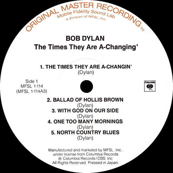 Bob Dylan : The Times They Are A-Changin' (LP, Album, RE, RM)