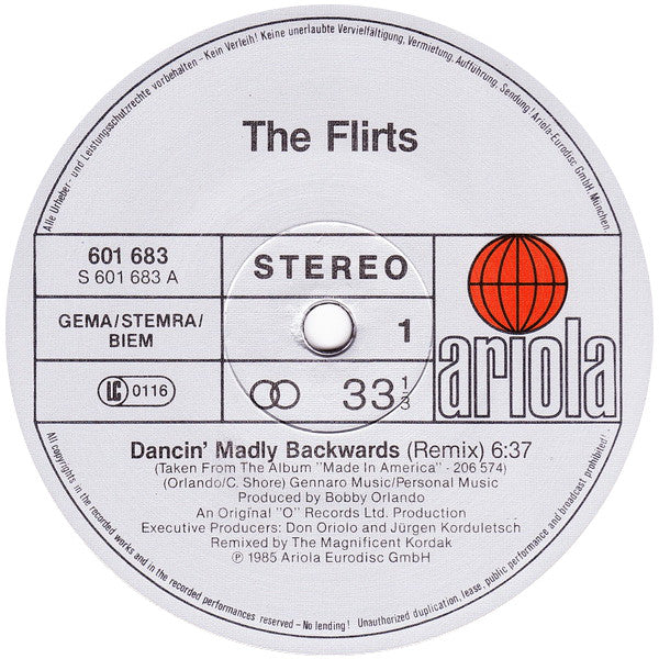 The Flirts : Dancin' Madly Backwards (Remix) (12", Maxi)