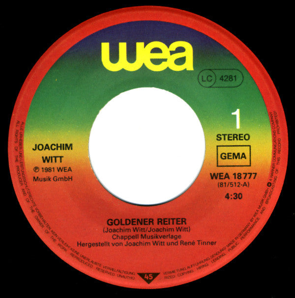 Joachim Witt : Goldener Reiter (7", Single)