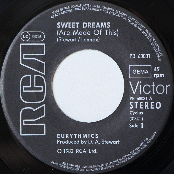 Eurythmics : Sweet Dreams (Are Made Of This) (7", Single)