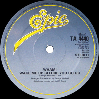 Wham! : Wake Me Up Before You Go-go (12", Single, Mono)