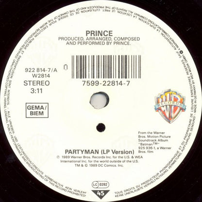 Prince : Partyman (7", Single, Sma)