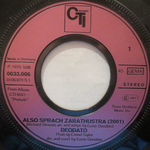 Deodato* : Also Sprach Zarathustra (2001) / Spirit Of Summer (7", Single, RE)