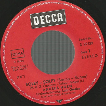 Andrea Horn : Soley, Soley (Sonne, Sonne) (7", Single)