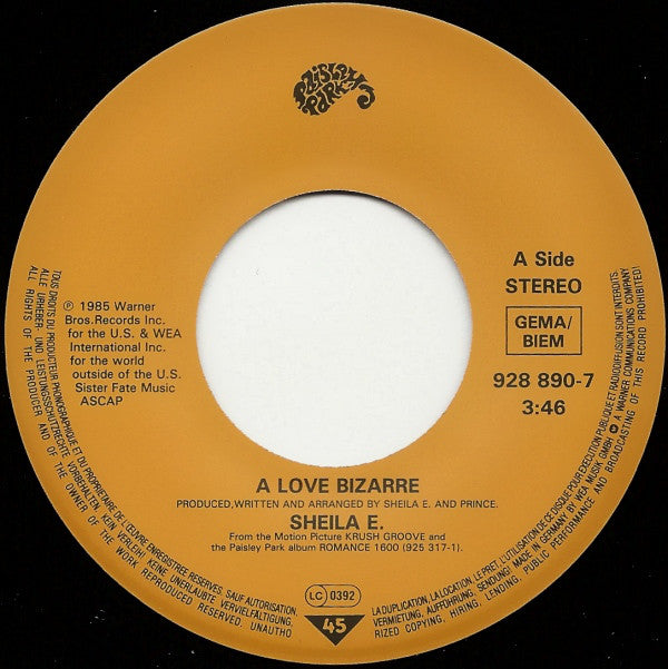 Sheila E* : A Love Bizarre (7", Single, Ora)