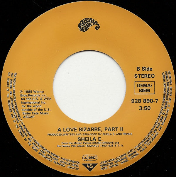 Sheila E* : A Love Bizarre (7", Single, Ora)