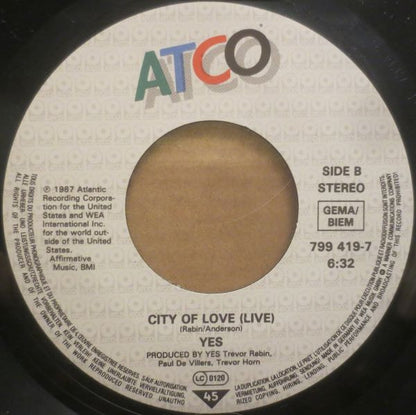 Yes : Rhythm Of Love (7", Single)