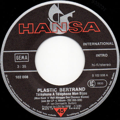 Plastic Bertrand : Téléphone À Téléphone Mon Bijou (7")