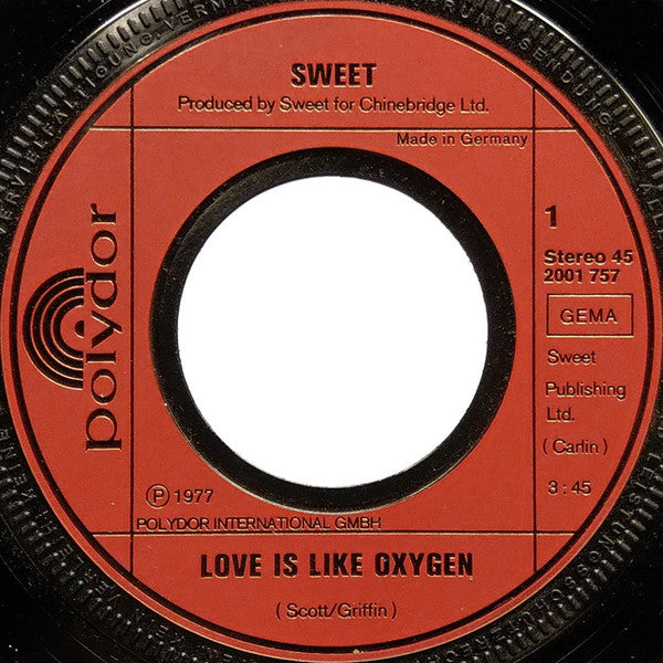 Sweet* : Love Is Like Oxygen (7", Single)