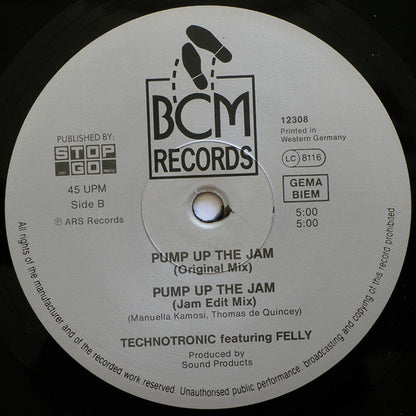 Technotronic Featuring Felly : Pump Up The Jam (12", Maxi)