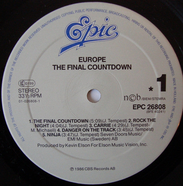 Europe (2) : The Final Countdown (LP, Album, Emb)